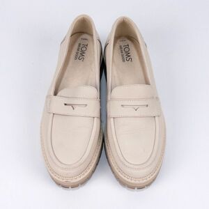 TOMS Cara Penny Loafers Women’s Size 8 Bone White Leather Chunky Sole